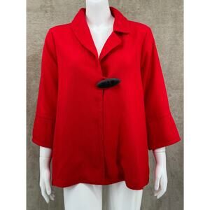 Ali Miles‎ Jacket Womens Large Petite Cherry Red Single Button 3/4 Sleeves Artsy